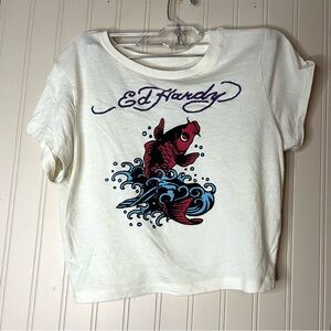 Ed Hardy Koi Fish Power Cropped Baby T-Shirt size Large